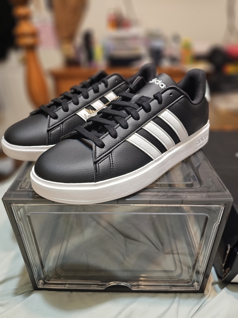 Adidas Men’s Black/White Court-Style Casual Sneakers